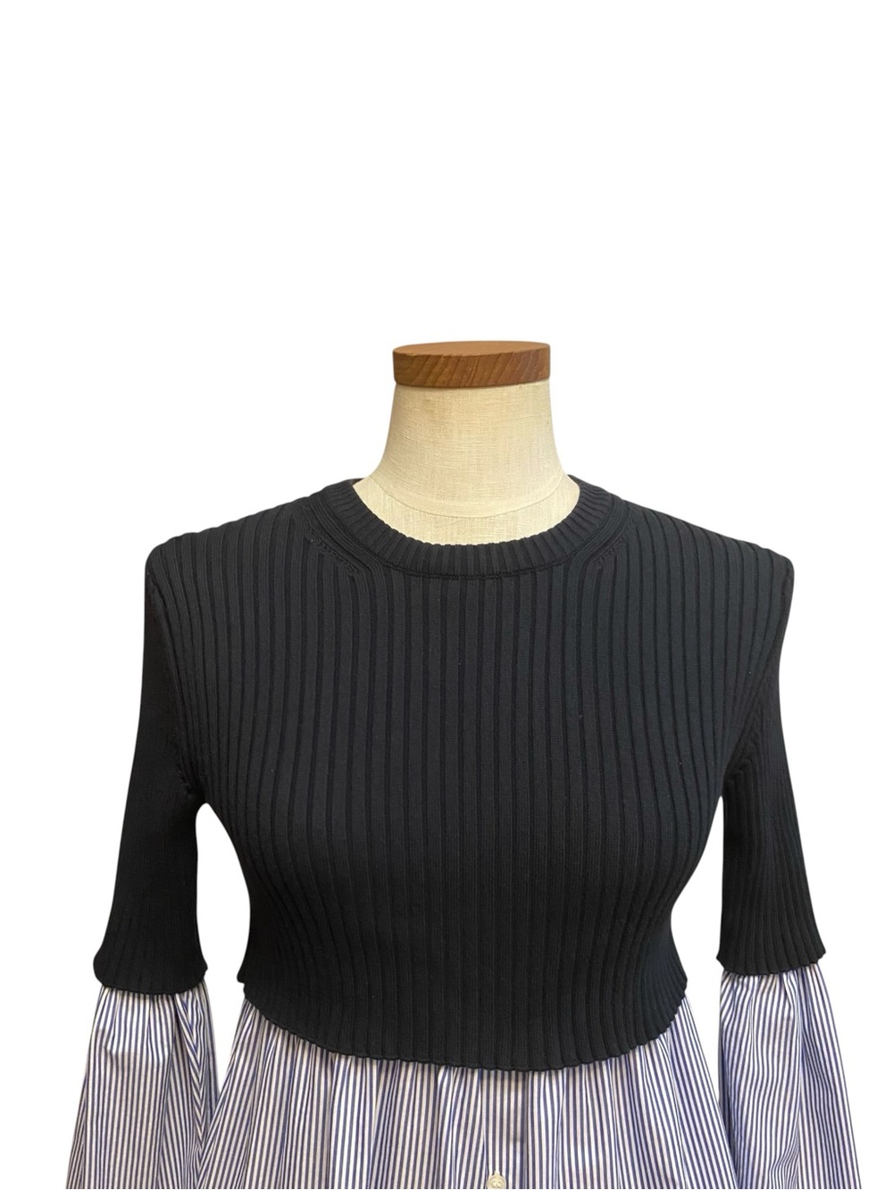 KENZO Paris Mixed Ribbed Knit And Cotton Poplin Shirt Sweater Minimalist Preppy - Picture 2 of 16